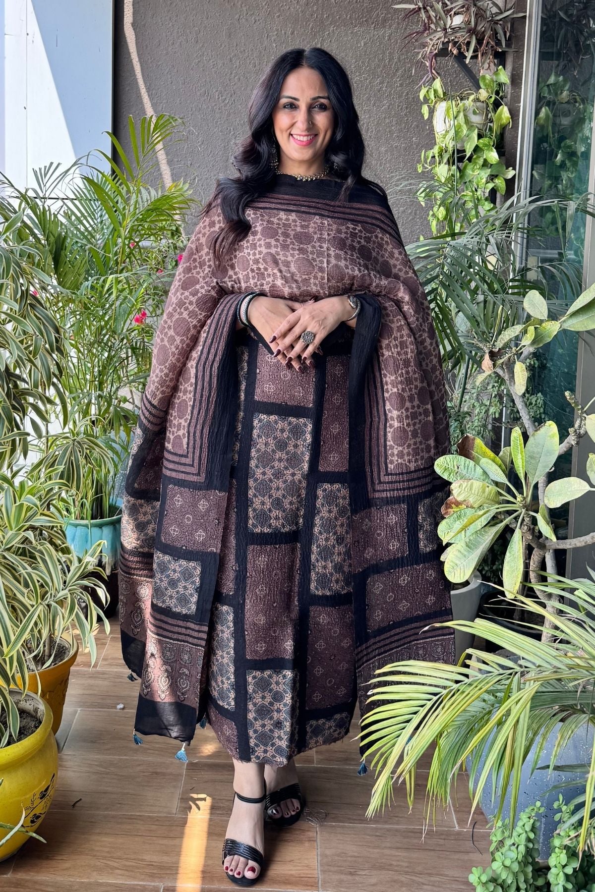 Brown Shade Suit With Contemporary Block Design